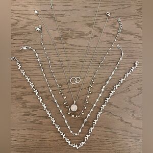 Vintage Sparkling Silver Necklace Set of Five